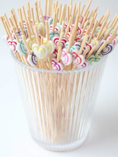 100 件一次性彩色條紋心形竹籤，適合派對、酒吧、裝飾品、水果、蛋糕、零食適合聚會、家庭使用
