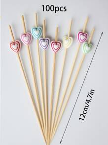 100 件一次性彩色條紋心形竹籤，適合派對、酒吧、裝飾品、水果、蛋糕、零食適合聚會、家庭使用