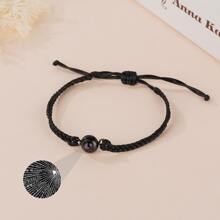 100語言愛你投影手工製作編織手鏈適合情人節生日禮物 - 黑繩+黑 - 查看 1