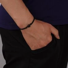 100語言愛你投影手工製作編織手鏈適合情人節生日禮物 - 黑繩+黑 - 查看 2