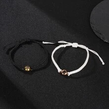 100語言愛你投影手工製作編織手鏈適合情人節生日禮物 - 黑繩+黑 - 查看 3