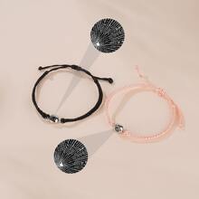 100語言愛你投影手工製作編織手鏈適合情人節生日禮物 - 黑繩+黑 - 查看 4