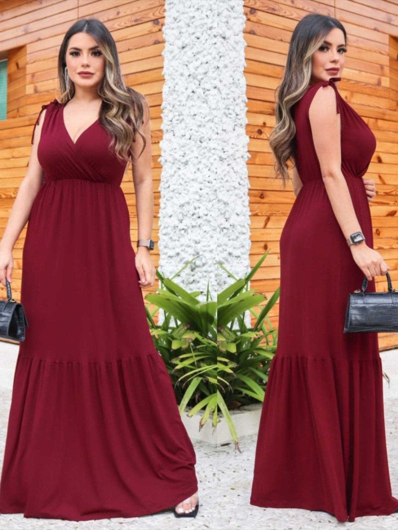 Women Dresses - 酒紅色 - 查看 1