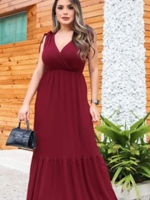 Women Dresses - 酒紅色 - 查看 2