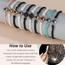 100語言愛你投影手工製作編織手鏈適合情人節生日禮物 - 黑繩+黑 - 查看 5