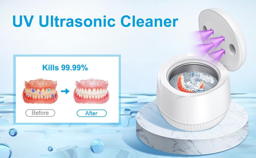 Ultrasonic UV Retainer Cleaner Machine 45kHz Ultrasonic Cleaner for Dentures, Aligner, Mouth