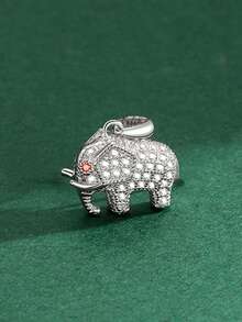 1入組925純銀大象形狀DIY吊墜吊墜帶氧化鋯石頭,女性&女孩們幸運的動物首飾配件適用於項鍊