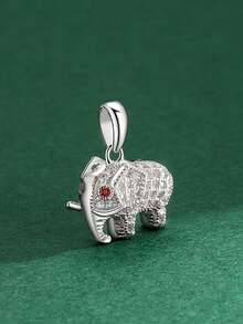 1入組925純銀大象形狀DIY吊墜吊墜帶氧化鋯石頭,女性&女孩們幸運的動物首飾配件適用於項鍊