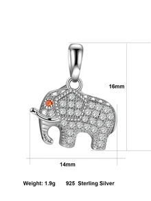 1入組925純銀大象形狀DIY吊墜吊墜帶氧化鋯石頭,女性&女孩們幸運的動物首飾配件適用於項鍊