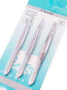 Kit 3 Pinças Para Designer De Sobrancelhas /3 ponta diferente T-70-5 - Prata - Visão 3
