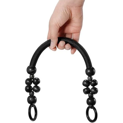 Vintage Woven Wooden Bead DIY Handbag Handle Accessories, Nylon Rope Wooden Bead Beaded Handle Wristlet Bag Parts
