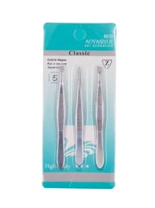 Kit 3 Pinças Para Designer De Sobrancelhas /3 ponta diferente T-70-5 - Prata - Visão 1