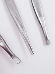 Kit 3 Pinças Para Designer De Sobrancelhas /3 ponta diferente T-70-5 - Prata - Visão 4