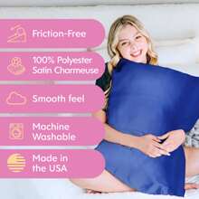 Morning Glamour 2PK Satin Pillowcases Standard-Queen for Smoother Skin and Healthier hair. set of 2 silky satin pillowcases Helps reduce Frizz Helps make sure those skin care products aren't absorbed into the pillowcase 100%, Polyester Satin Charmeuse Fits Queen/Standard pillowcases 20" x 26" Stay-put pocket flap to keep pillowcase in place while sleeping Vegan and Cruelty free Machine washable Made in the USA - 寶藍色 - 查看 3