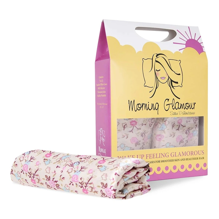 Morning Glamour 2PK Satin Pillowcases Standard-Queen for Smoother Skin and Healthier hair. set of 2 silky satin pillowcases Helps reduce Frizz Helps make sure those skin care products aren't absorbed into the pillowcase 100%, Polyester Satin Charmeuse Fits Queen/Standard pillowcases 20" x 26" Stay-put pocket flap to keep pillowcase in place while sleeping Vegan and Cruelty free Machine washable Made in the USA - 彩色 - 查看 1