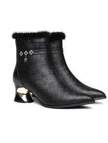 女性跟短靴帶側拉鍊,多用途&時尚適用於戶外運動在夏天 - 黑色 - 查看 4