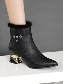 女性跟短靴帶側拉鍊,多用途&時尚適用於戶外運動在夏天 - 黑色 - 查看 2