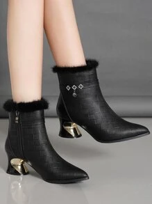 女性跟短靴帶側拉鍊,多用途&時尚適用於戶外運動在夏天 - 黑色 - 查看 1