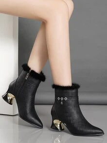 女性跟短靴帶側拉鍊,多用途&時尚適用於戶外運動在夏天 - 黑色 - 查看 3