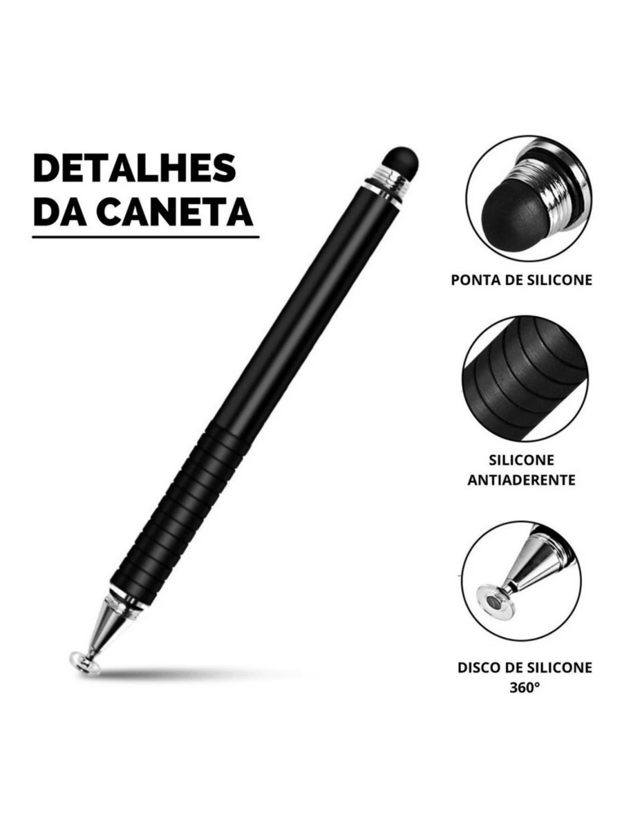 Caneta Touch Screen Ponta Fina Desenho Android Tablet - Preto - Visão 1
