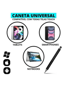 Caneta Touch Screen Ponta Fina Desenho Android Tablet - Preto - Visão 4
