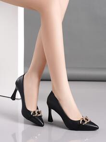 女性尖頭細跟高跟鞋單鞋,時尚和多用途適用於戶外運動在夏天 - 黑色 - 查看 3