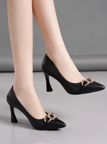 女性尖頭細跟高跟鞋單鞋,時尚和多用途適用於戶外運動在夏天 - 黑色 - 查看 1