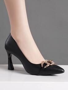 女性尖頭細跟高跟鞋單鞋,時尚和多用途適用於戶外運動在夏天 - 黑色 - 查看 2