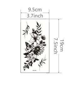 1pc Butterfly Flower Tattoo Sticker Waterproof and Long-lasting Temporary Tattoo - Black - View 2