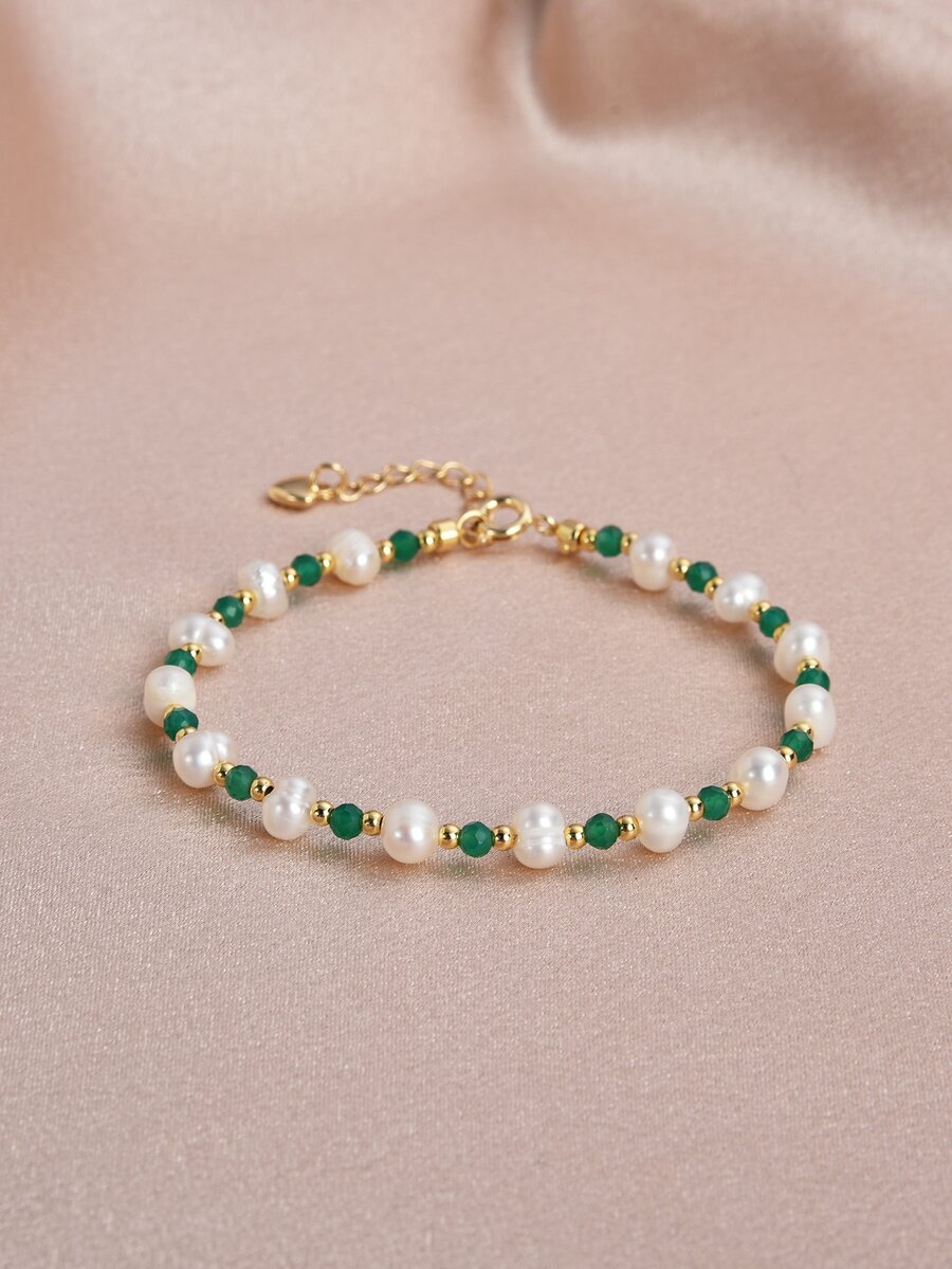 1 pieza Pulsera con cuenta perla natural con piedra preciosa - Verde - Ver 1