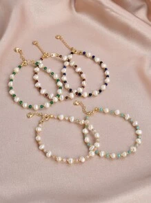 1 chiếc vòng tay ngọc trai tự nhiên mạ vàng 18K thời trang, pha lê tự nhiên, đá tự nhiên dành cho phụ nữ - Nhiều màu - Xem 7