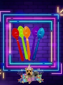 100 Cucharas Surtidas de Todos Colores Desechables para Fiesta Cumpleaños Artículos Neón Fosforescentes - Color caoba - Ver 2
