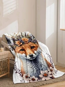 1入組狐狸圖案珊瑚絨毯子,中性家庭用品 - 彩色 - 查看 2