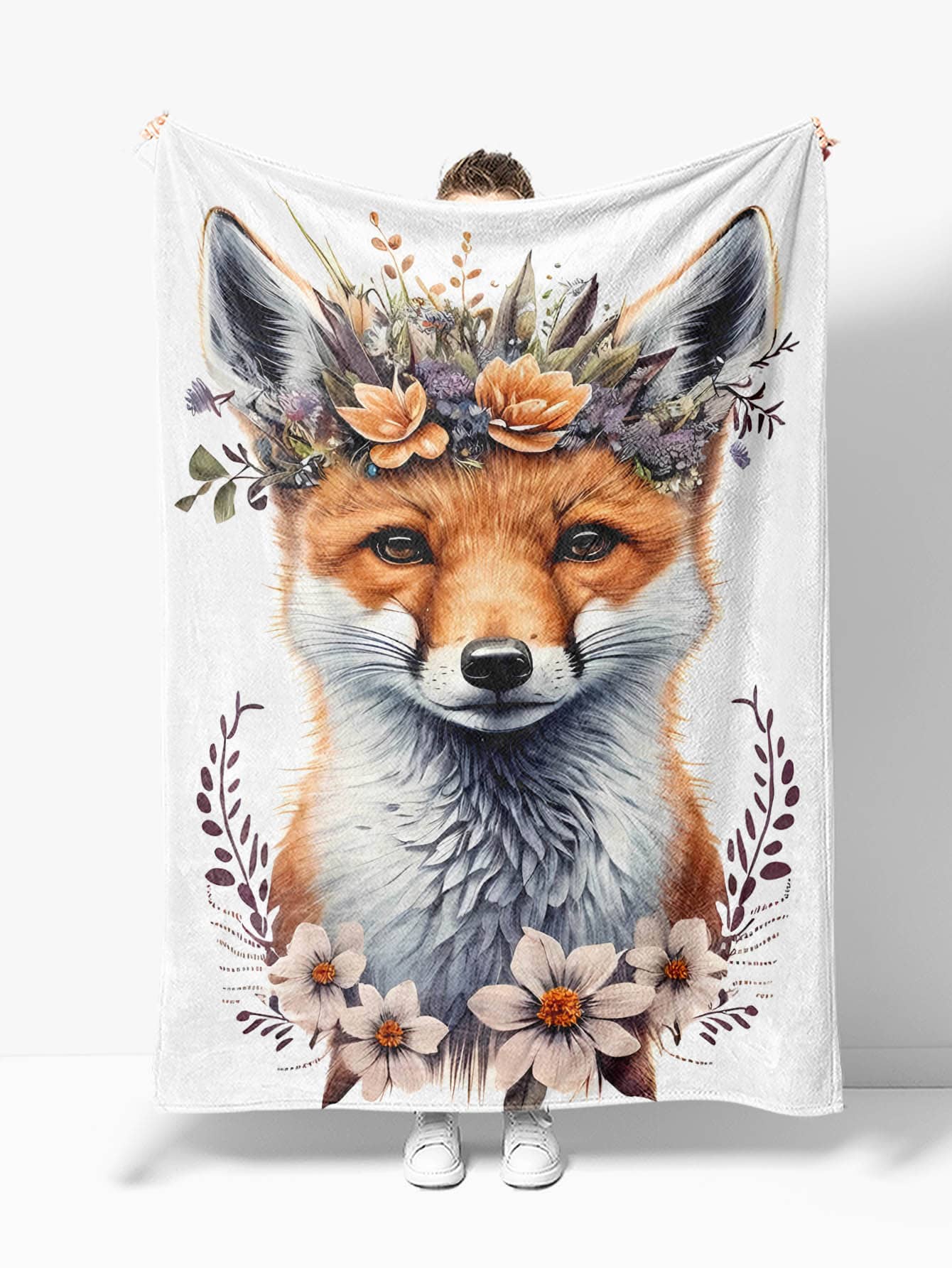 1入組狐狸圖案珊瑚絨毯子,中性家庭用品 - 彩色 - 查看 1