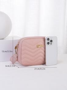 New Arrival Fashionable Small Square Shoulder Bag For Women, Embroidery & Pressed Texture Camera Bag & Makeup Bag - Pink - View 3