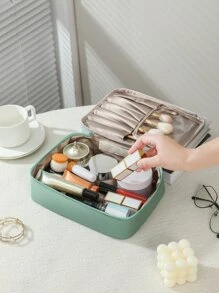 旅行化妆包，1 件轻便多功能防水化妆品收纳包手提包沐浴淋浴钱包袋便携式化妆品刷收纳包带拉链封口，可装口红、刷子、护肤品、手机、硬币、小物品，适合居家、旅行、度假和学校使用，化妆包化妆包护肤包洗漱包收纳袋，旅行必需品邮轮必需品宿舍必需品 - 綠色 - 查看 2