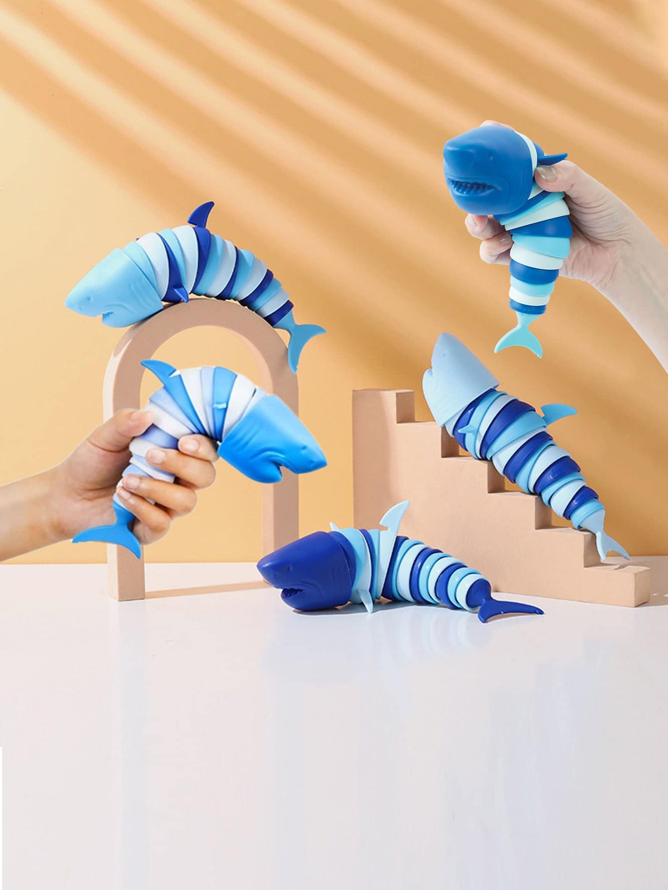 1 件创意蓝鲨减压玩具，海洋主题派对恶作剧和缓解压力游戏，鲨鱼，儿童玩具，玩具