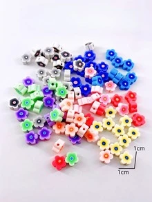 100pcs/pack Diy Jewelry Colorful Small Flower Polymer Clay Beads, Big Hole Beads For Necklace Bracelet Decoration - Multicolor - View 2