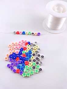 100pcs/pack Diy Jewelry Colorful Small Flower Polymer Clay Beads, Big Hole Beads For Necklace Bracelet Decoration - Multicolor - View 3