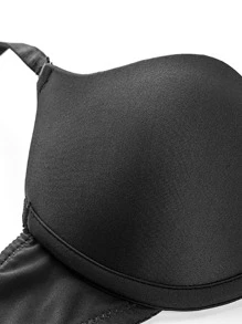 Women's Push Up Bra With Side Support And Tanga Panties Set, Triangle Design - Black - View 3