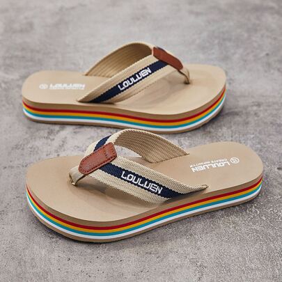 Women's Color-block Slippers, Thick Sole, Woven Strap, Anti-slip, Fashionable, Casual, Beach, Water Shoes