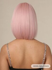 12 Inch Short Straight Synthetic Wig With Bangs, Cosplay Synthetic Wigs Medium Wavy Dark Brown With Bangs Natural Heat Resistant Hair