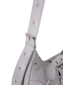 Korean Punk Style Versatile Women Shoulder Bag - Light Grey - View 9