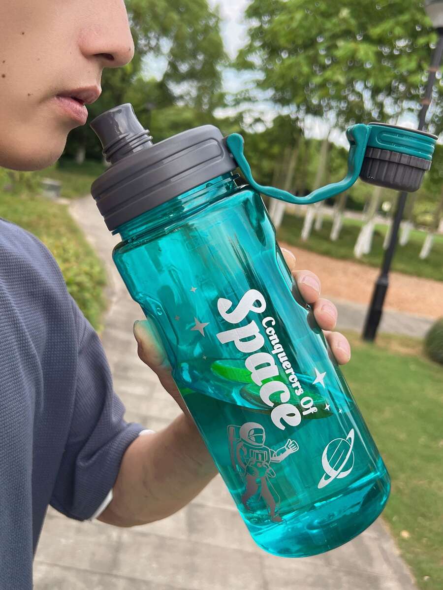 Botella de agua sin BPA plástico transparente , anti-caída , conveniente para el trabajo , exterior deportivo con correr - Verde - Ver 1