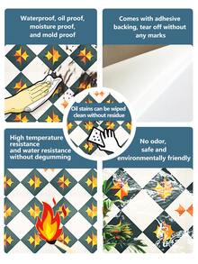 10入組花卉圖案和樹葉有圖案的瓷磚貼紙適用於自然鄉村風格地面,牆,門,櫥櫃,樓梯裝飾用品,防水自黏式壁紙