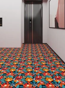 10入組花卉圖案和樹葉有圖案的瓷磚貼紙適用於自然鄉村風格地面,牆,門,櫥櫃,樓梯裝飾用品,防水自黏式壁紙