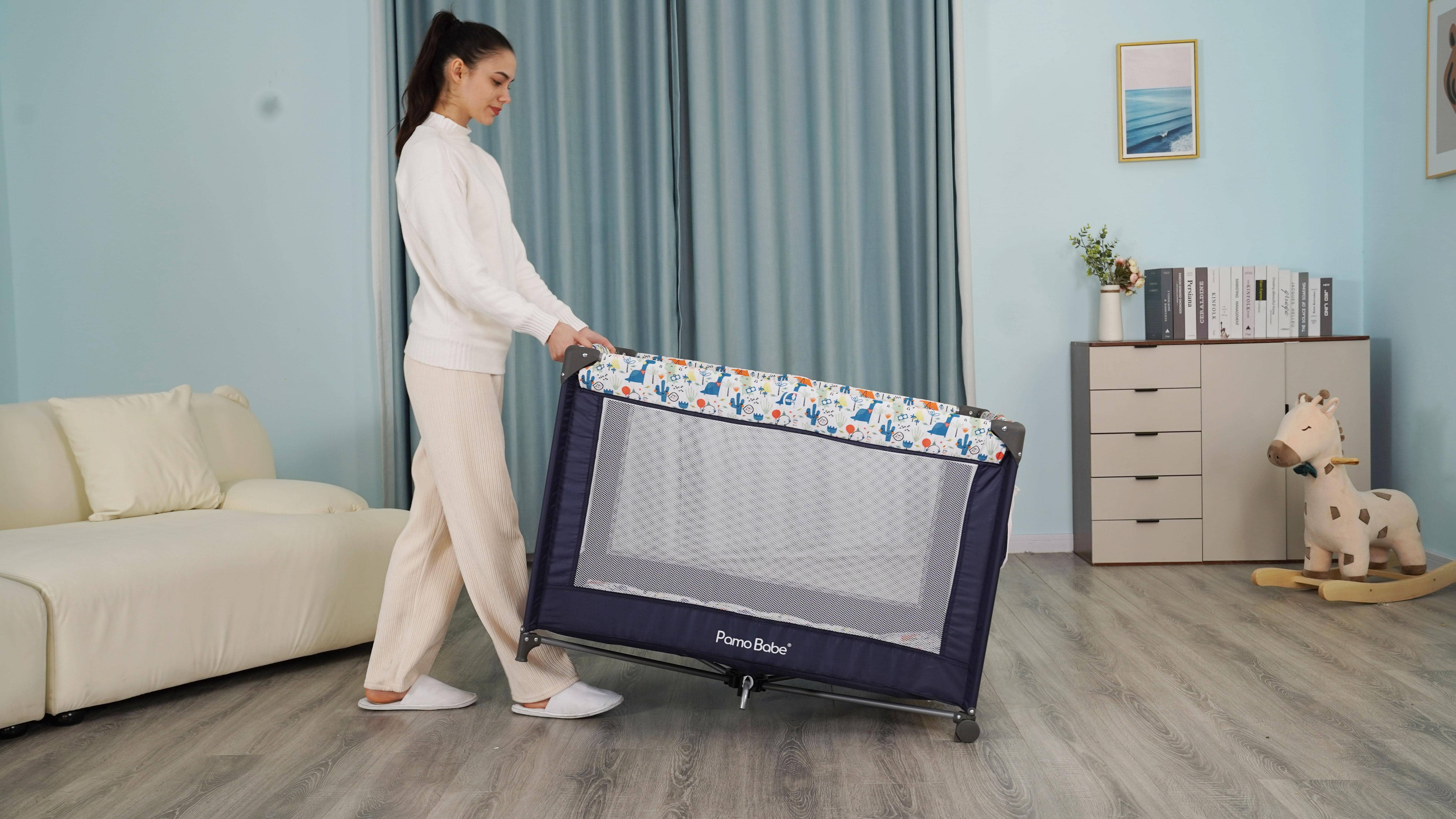 Pamo Babe Portable Playard,Sturdy Play Yard with Mattress and Toy bar