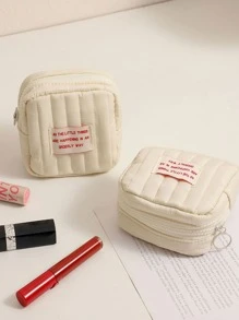 Minimalist Small Square Cosmetic Storage Bag With Strap, Pouch For Coins, Lipsticks For Girls And Students For Travel Storage Bag,Makeup Bag,Cosmetic Bag,Vacation Organizer,Large Capacity Makeup Organizer Makeup Case, For Lipstick, Brush, Skincare, Mobile Phone, Coin, Small Items, For Home,Gift,Vacation And Festival Halloween Christmas Multifunctional Use - Beige - View 2