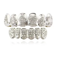 1pc Full Diamond Silver Plated Grillz Set - Silver - View 1