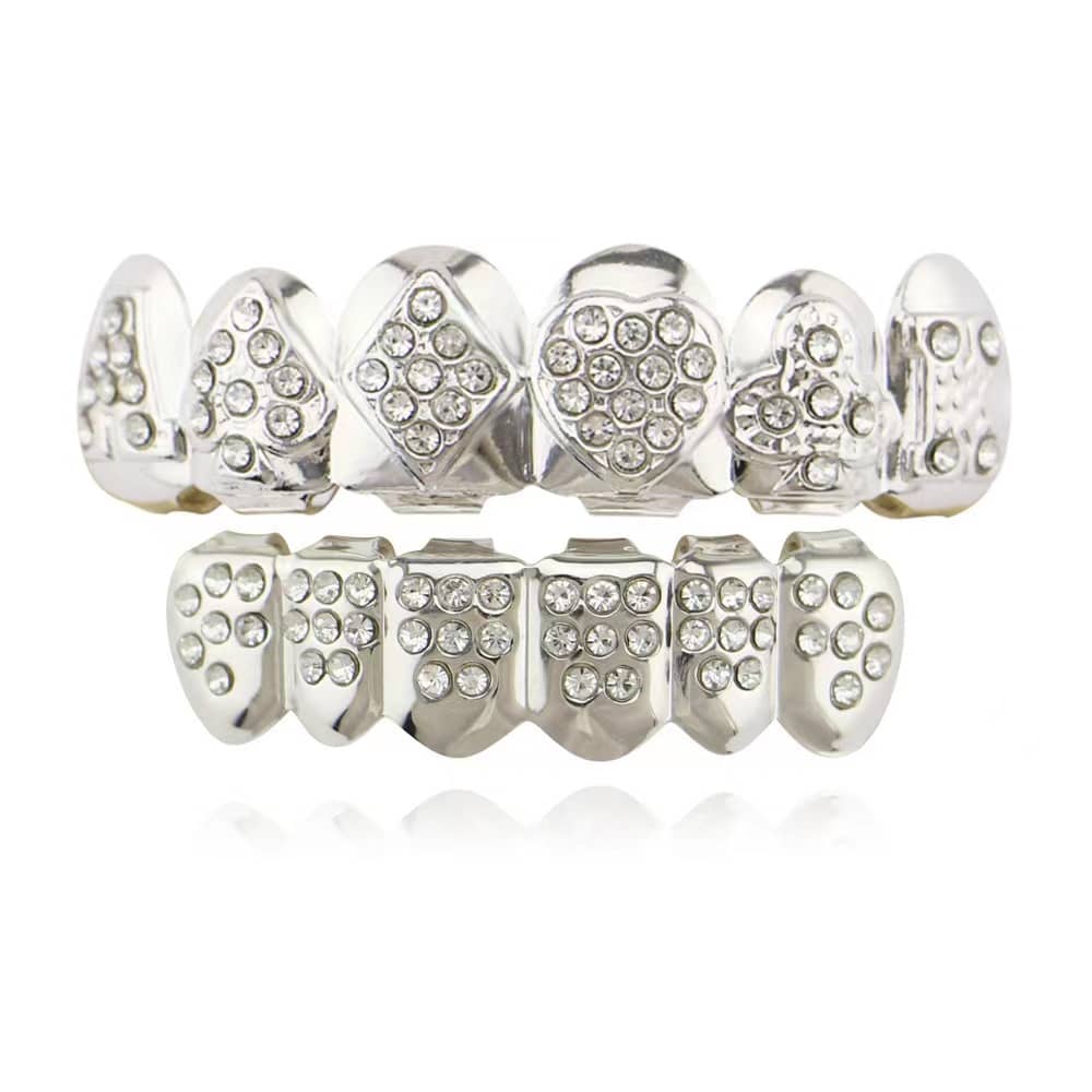 1pc Full Diamond Silver Plated Grillz Set - Silver - View 1